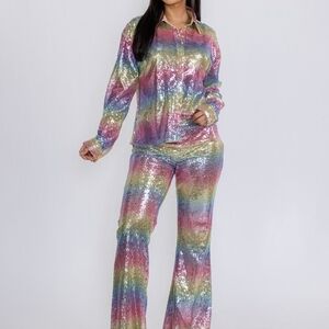 Main Strip Multicolor Sequin Pantsuit